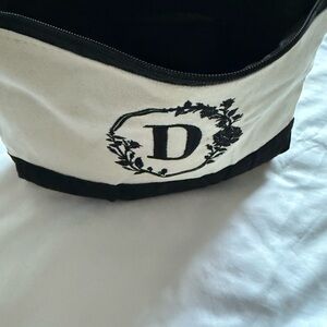 Monogrammed Canvas Pouch with Black Trim